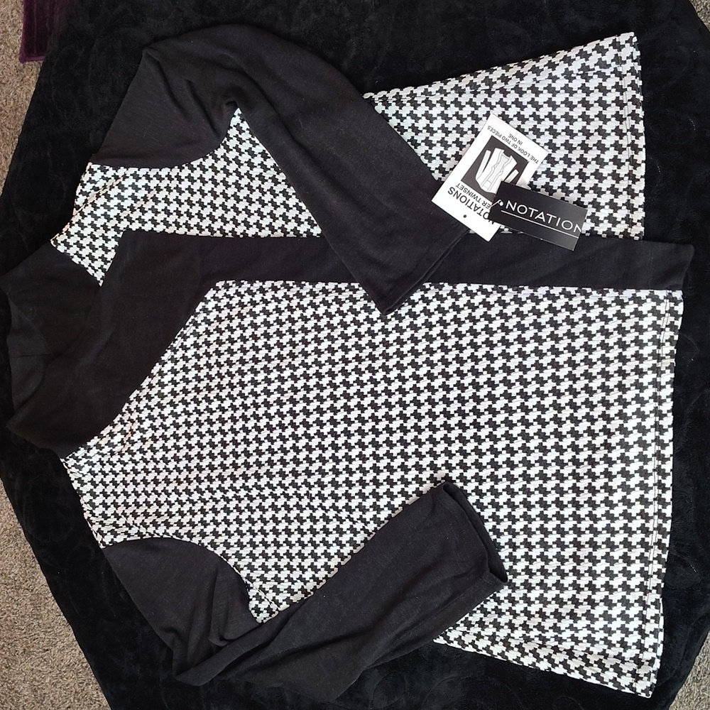 NOTATIONS 2-FER TWINSET TWO IN ONE SHIRT/CARDIGAN WOMENS NIGHT POPPING SHIRT